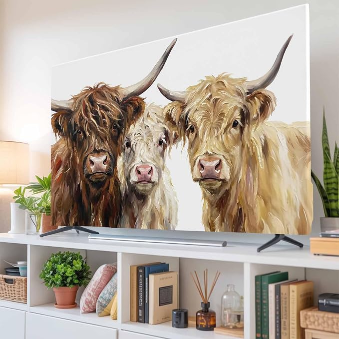 Farmhouse Highland Cows Indoor TV Cover, Elastic TV Screen Protector Watercolor - Image 6