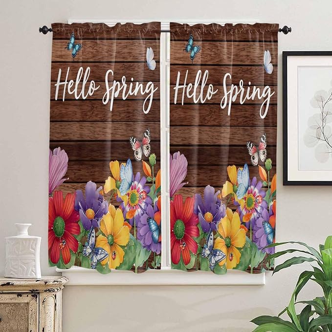 Spring Flowers Bedroom Curtains 63 Inches length, Watercolor Farmhouse Colorful - Image 2