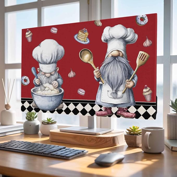 Retro Cartoon Dessert Chef Indoor TV Cover, Elastic TV Screen Protector Black - Image 4