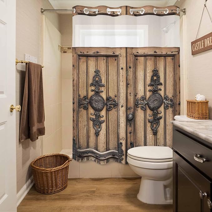 Wood Barn Door No Hook Shower Curtain - Image 5