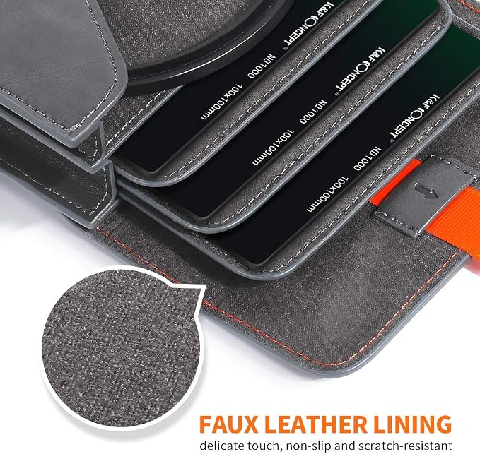 K&F Concept Lens Filter Case 4 Pocket, Leather Carrying Filters Bag Pouch - Image 4