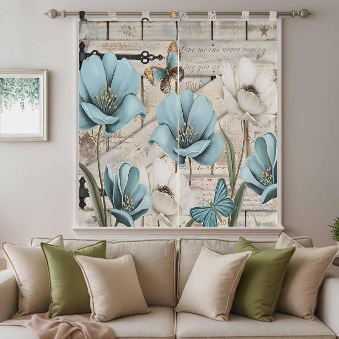 Teal Blue Tulips Bedroom Curtains 72 Inch Length, Window Curtains Tab Top - Image 9