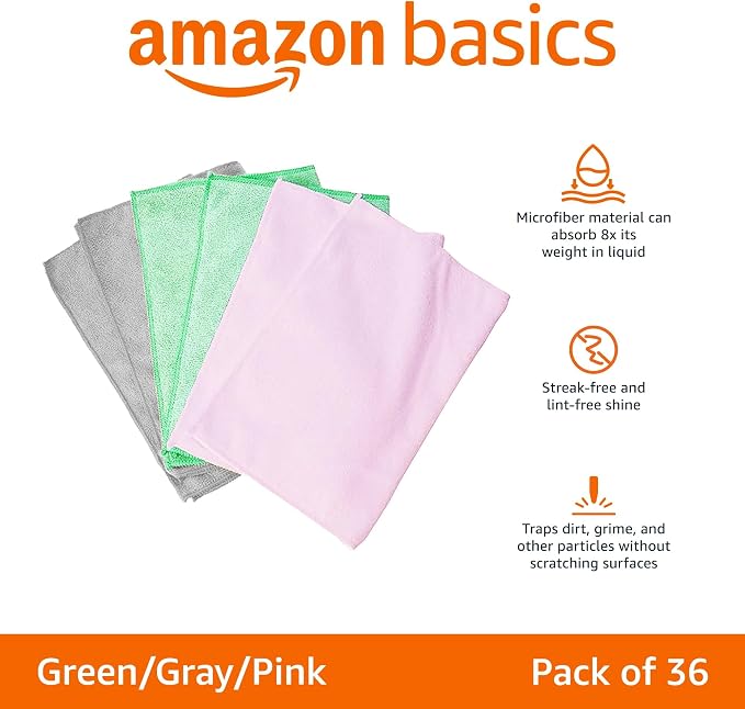 Amazon Basics Microfiber Cleaning Cloths, Ultra Absorbent, Scratch Free - Image 2