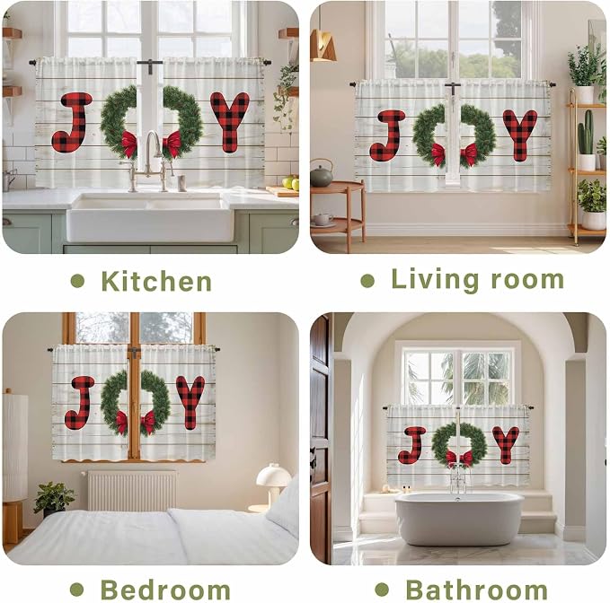 Christmas Wreaths Kitchen Curtains 45 Inch Long 2 Panel Set, Rod Pocket Window - Image 8