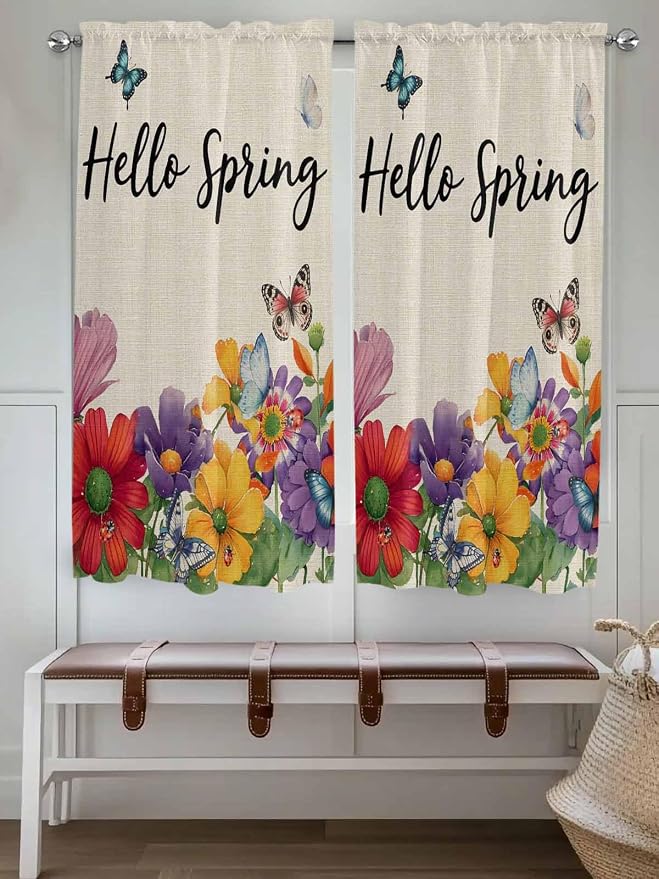 Spring Flowers Bedroom Curtains 63 Inches length, Farmhouse Vintage Country - Image 4