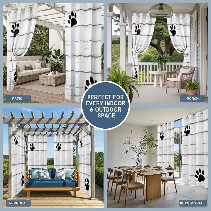 Wood Grain Outdoor Curtains for Patio Claws Animals Wooden White Waterproof - Image 8