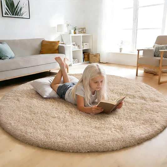 yulidayang Fluffy Round Area Rugs for Bedroom,6'X6'Shag Circle Area Rugs for Girls Room,Non Slip Fuzzy Plush Rug for Kids Room Living Room and Dorm Home Decor Rug
