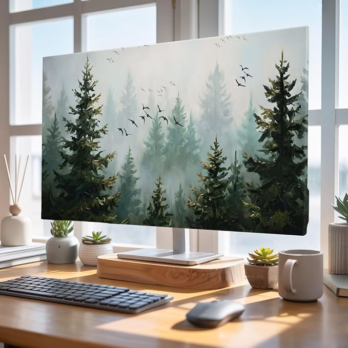 Misty Forest Green Indoor TV Cover, Elastic TV Screen Protector Bird Jungle - Image 5