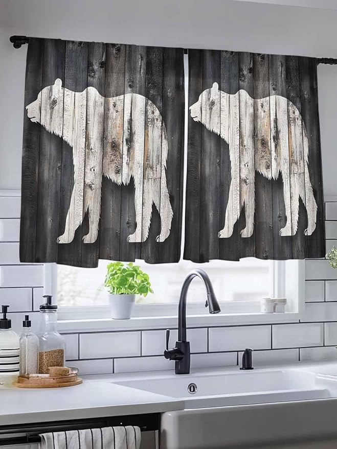 Sheer Curtains 45 Inch Length, Farmhouse Country Vintage Wood Grain Privacy - Image 5
