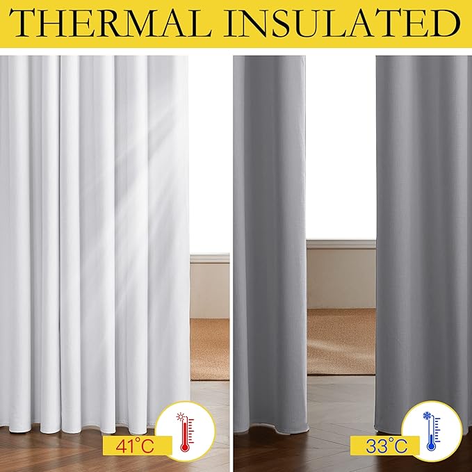 NICETOWN 100% Absolutely Blackout Linen Curtains with Thermal Insulated White Liner, White, 62" Wide, 2 Pieces, Privacy Vertical Window Drapes for Office Laundry Living Room Windows 72 inch Long