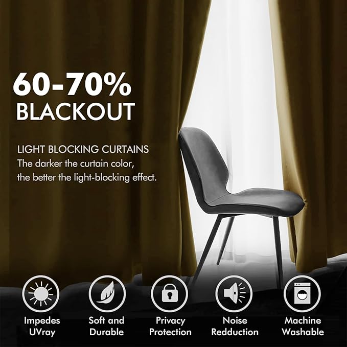 MIULEE 2 Panels Blackout Velvet Curtains Solid Soft Grommet Mustard Yellow Curtains Thermal Insulated Soundproof Room Darkening Curtains/Drapes/Panels for Fall Living Room Bedroom 52 x 72 Inch