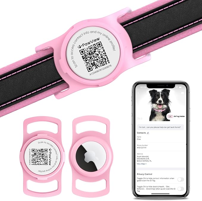 for AirTag Dog Collar Holder, Waterproof Smart QR Code by PawView
