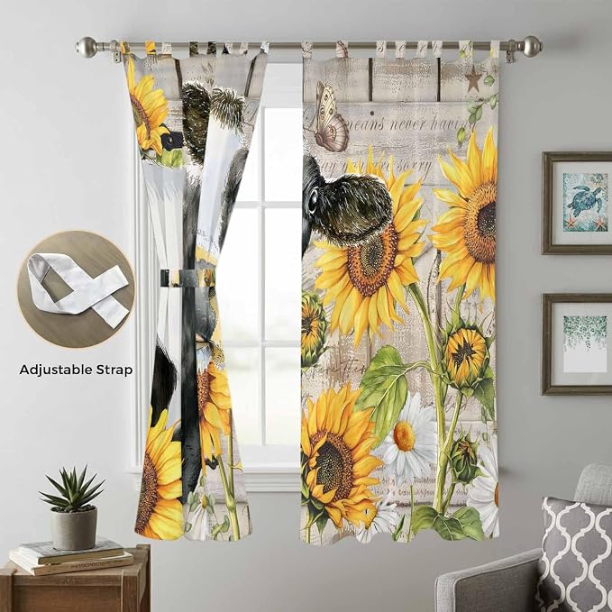 Yellow Sunflowers Living Room Curtains 96 Inch Length, Window Curtains Tab Top - Image 5