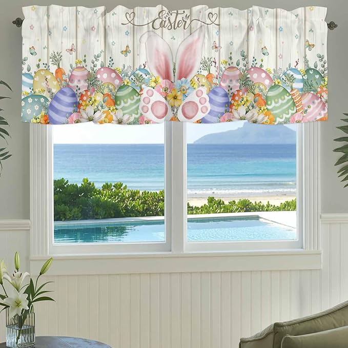 Happy Easter Curtain Valances for Windows, Kitchen Valance Window Treatment - Image 3