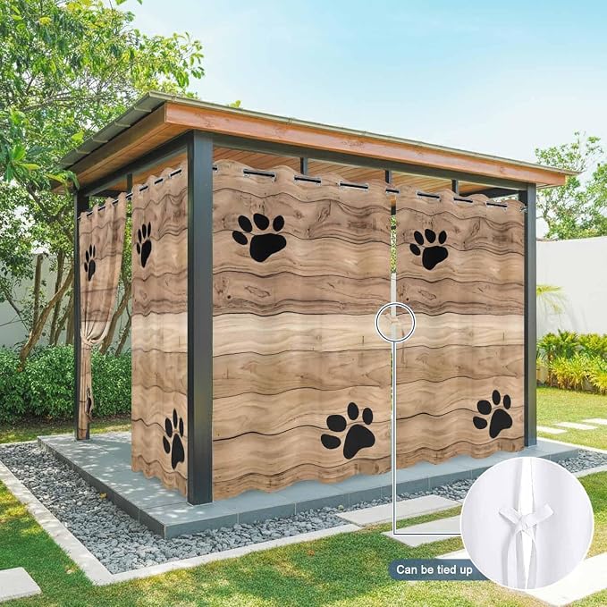 Wood Grain Outdoor Curtains for Patio Claws Animals Wooden Brown Waterproof - Image 7