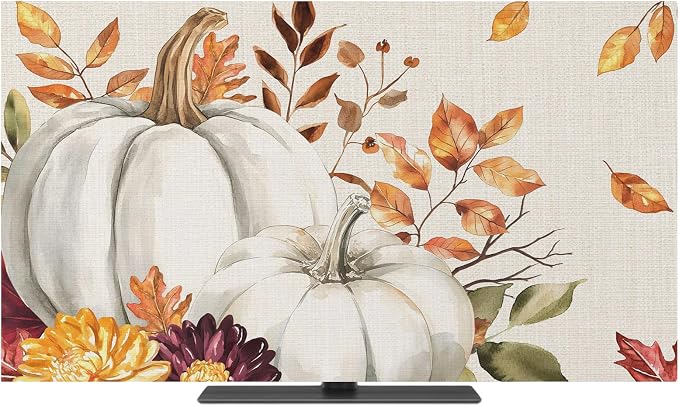 Thanksgiving Pumpkin Fall Orange Maple Leaf Watercolor Indoor TV Cover by Unknown