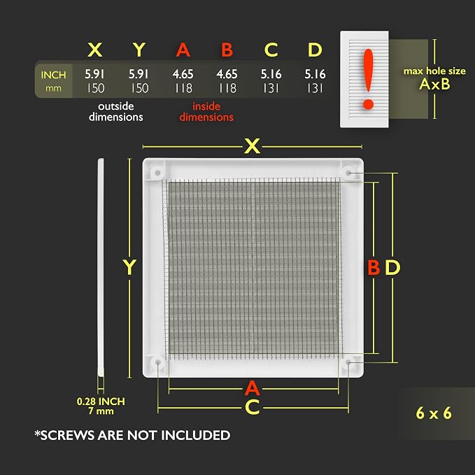 6 x 6 Inch White Air Vent Cover – Plastic Square Air Vent Grill Cover - Image 2