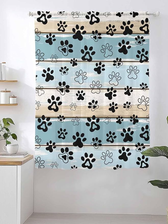 Sheer Curtains 63 Inch Length, Vintage Farmhouse Country Wood Grain Privacy - Image 2