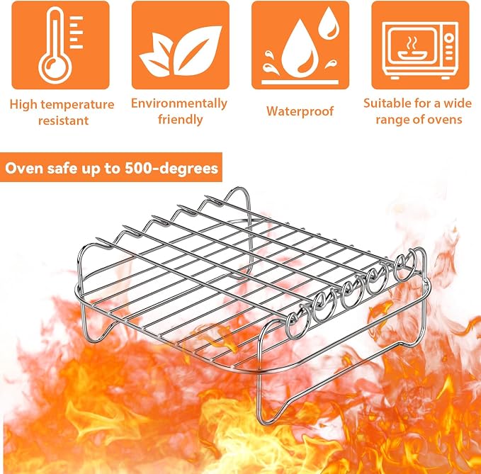 2 Pcs Air Fryer Rack Square, Stackable Multi-Layer Stainless Steel Dehydrator - Image 3
