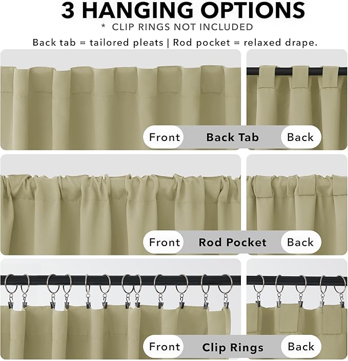 Deconovo Blackout Curtains, Thermal Insulated, W70 x L95 2 Panels, Back Tab, Machine Washable, Room-Darkening Drapes for Bedroom/Living Room Beige