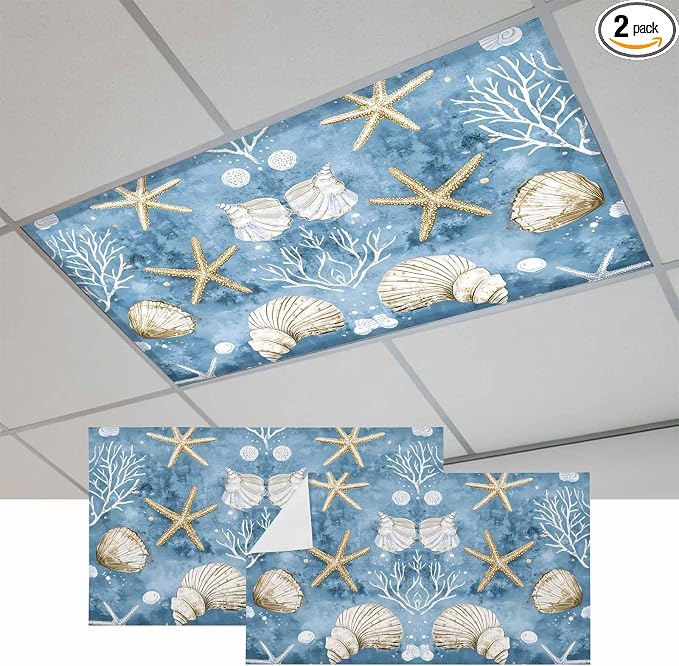 2 Pack Summer Nautical Fluorescent Light Covers Conch Shell Starfish Ocean 4 x by Unknown