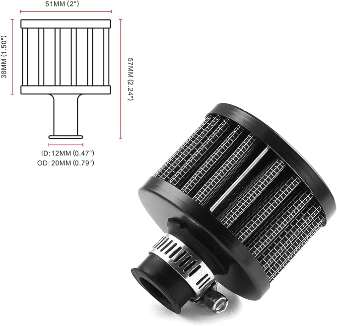12mm Air Filter Cold Air Intake Filter Breather Turbo Vent Air Intake Filter - Image 2