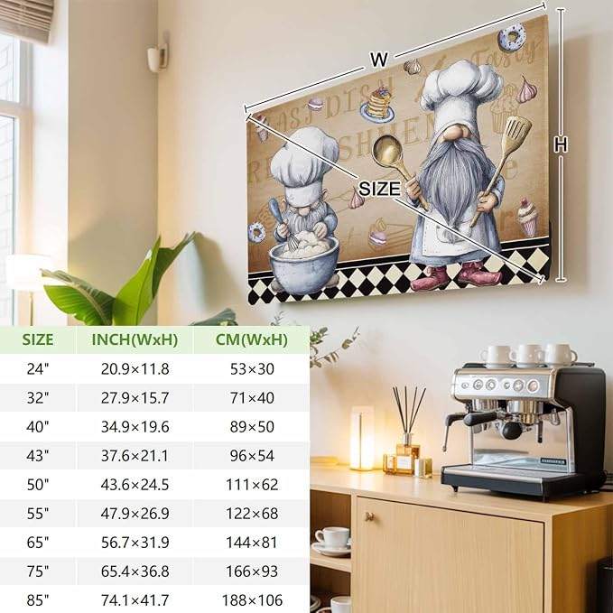 Retro Dessert Chef Art Indoor TV Cover, Elastic TV Screen Protector Black and - Image 3