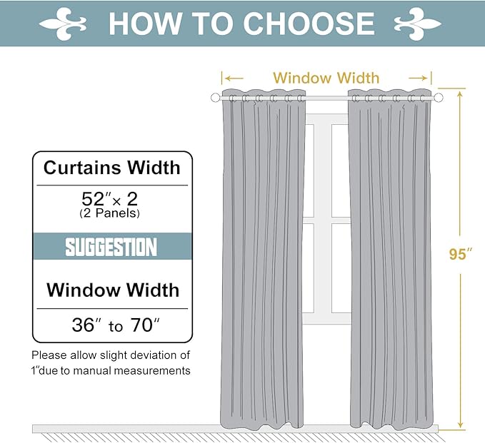 ChrisDowa 100% Blackout Curtains for Bedroom with Black Liner, 2 Thick Layers Total Blackout Thermal Insulated Grommet Long Window Curtains 2 Panels Set (Navy Blue, 52 x 95 Inch)
