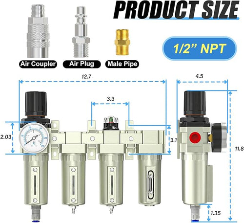 1/2" NPT Heavy Duty Industrial Grade 4 Stage Air Drying System, Auto Drain - Image 2