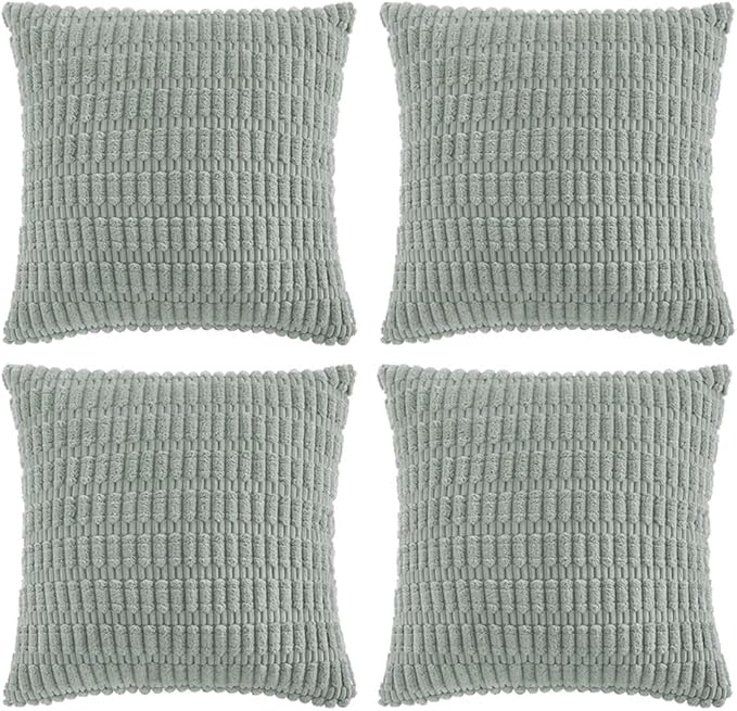Fancy Homi 4 Packs Grey Blue Euro Decorative Throw Pillow Covers 26x26 Inch for Living Room Couch Bed Sofa, Rustic Famhouse Boho Home Decor, Soft Striped Corduroy Square Cushion Case 66x66 cm