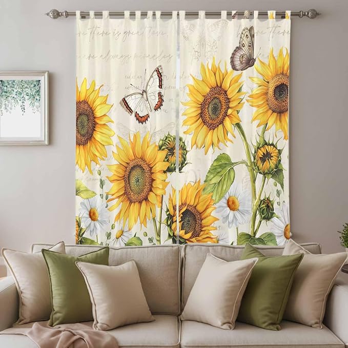 Farm Sunflowers Living Room Curtains 96 Inch Length, Window Curtains Tab Top - Image 3