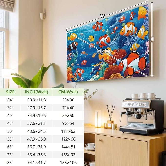Underwater World Clownfish Coral Indoor TV Cover, Elastic TV Screen Protector - Image 3