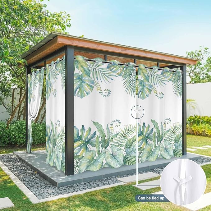 Leaves Outdoor Curtains for Patio Green Leaf Tropical Plants Farmhouse Pastoral - Image 7