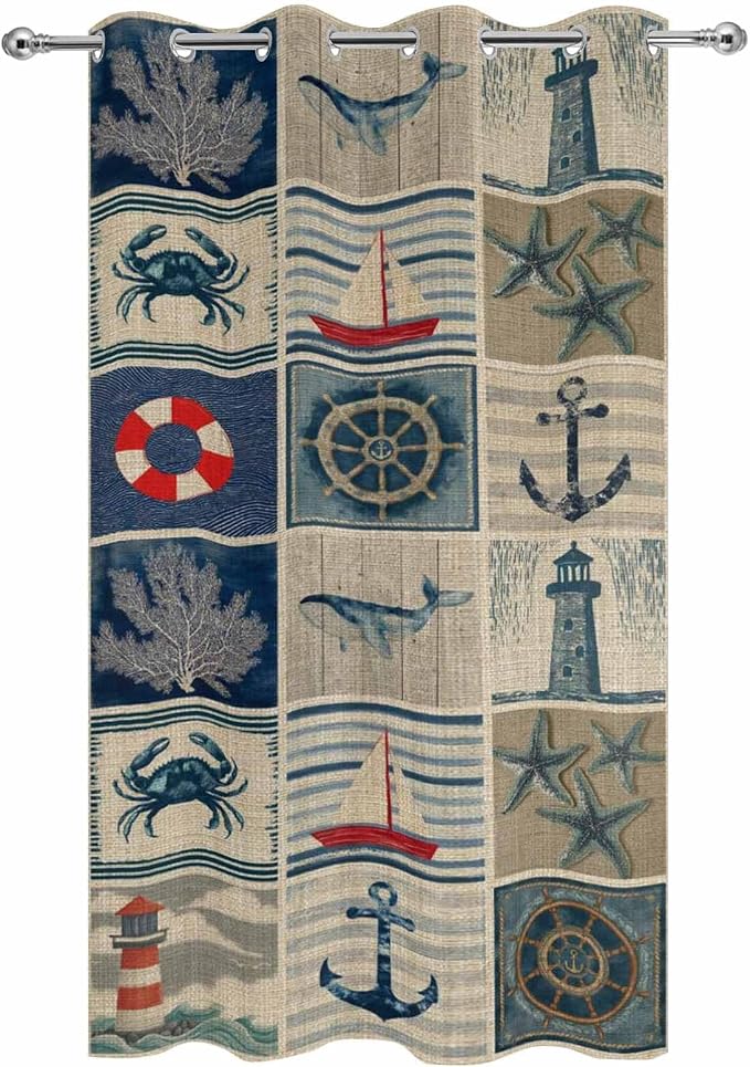 Oceans Outdoor Curtains for Patio Shell Starfish Whales Summer Vintage - Image 9