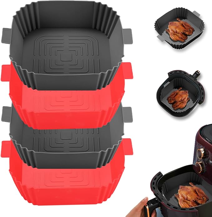 Air Fryer Silicone Liners, LYHOLKEER 4Pcs 7.6inch Reusable Square Silicone Air by LYHOLKEER