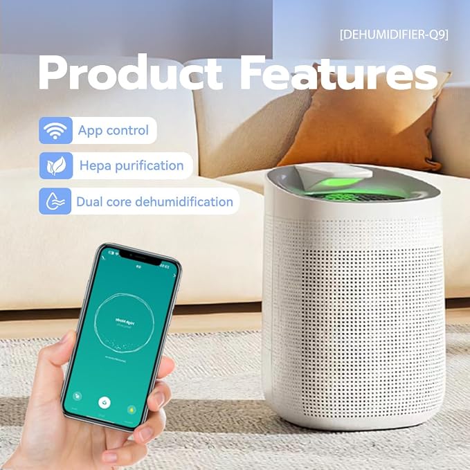 1000ml Dehumidifier w/Air Purifying Function, True HEPA Filter, Auto Shut off - Image 3