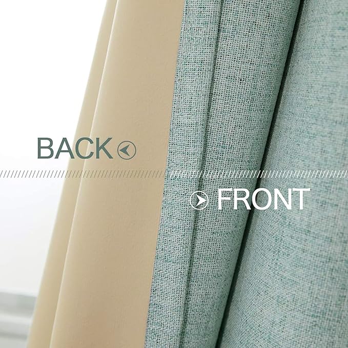 MIULEE Linen Texture Curtains for Bedroom Solid 100% Blackout Thermal Insulated Seafoam Green Curtains Grommet Room Darkening Drapes for Living Room Nursery 52x45 Inch (2 Panels)