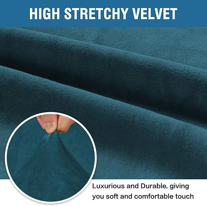 H.VERSAILTEX Stretch Velvet Loveseat Covers for 2 Cushion Couch Covers for Living Room Sofa Covers Slipcovers with Non Slip Straps Bottom, Ultra Thick Comfy Velour (Width 58"-72", Deep Teal)
