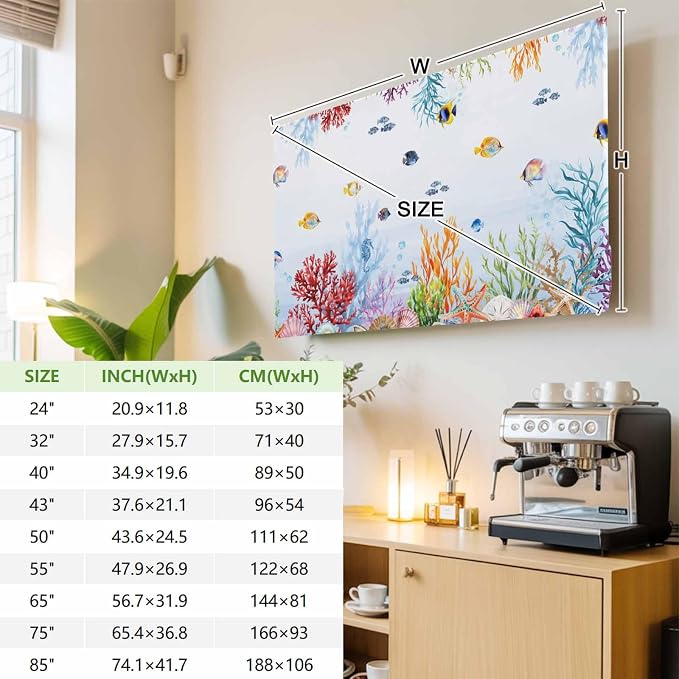 Vintage Watercolor Ocean Marine Life Indoor TV Cover, Elastic TV Screen - Image 3