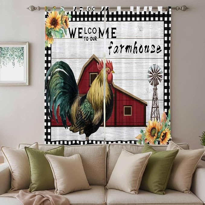Farmhouse Rooster Living Room Curtains 84 Inch Length, Window Curtains Tab Top - Image 3