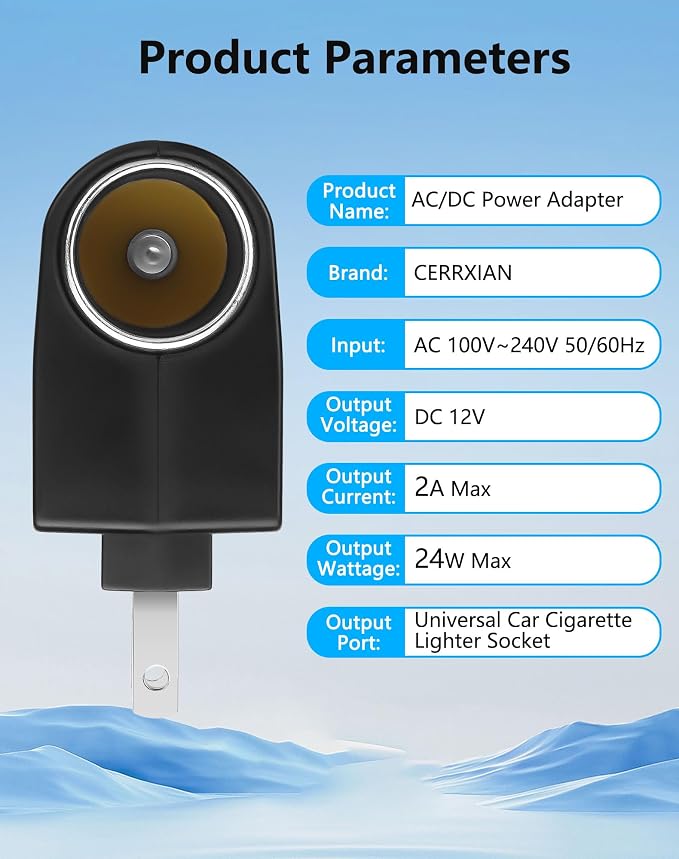 CERRXIAN AC to DC Adapter Wall Plug to 12V 24W Cigarette Lighter Converter - Image 2