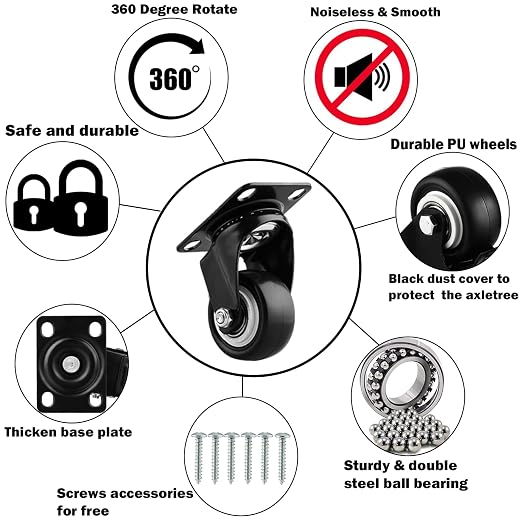 1.5" Casters Set of 12 Heavy-Duty Industrial Caster Wheels Double Ball Bearing - Image 2