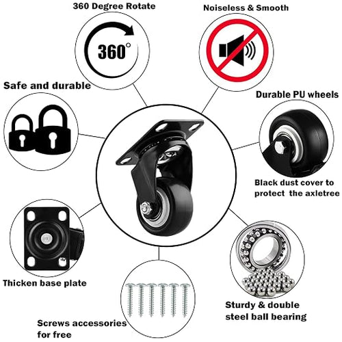1.5" Casters Set of 12 Heavy-Duty Industrial Caster Wheels Double Ball Bearing - Image 2