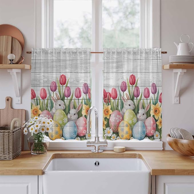 Easter Kitchen Curtains 45 Inch Long 2 Panel Set, Rod Pocket Window Treatment by Unknown