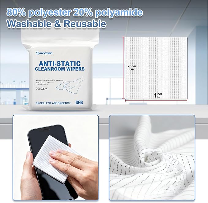 Anti-Static Microfiber Wipes 12"x12" Lint Free Cloths Reusable Special ESD - Image 2