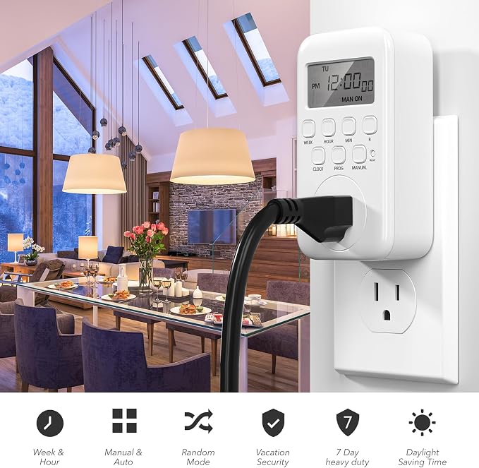BN-LINK Indoor Digital Timer Outlet, Single Outlet 7 Day Programmable Light - Image 3