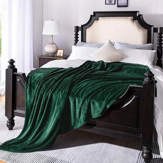 JIAHANNHA Flannel Fleece Blanket Queen Size Green 90 by 90 Inches Blankets for Couch Sofa Bed 280GSM,Super Soft Plush Cozy and Luxury Warm Bed Blanket for All Season