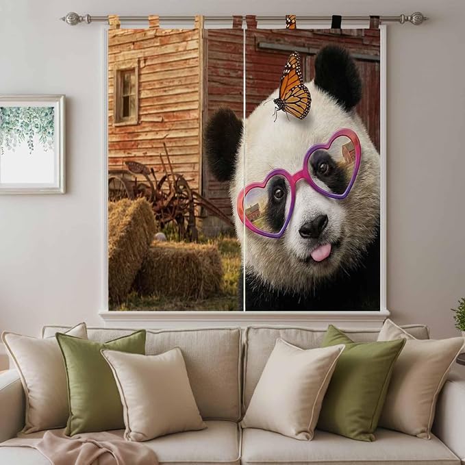 Farm Panda Bedroom Curtains 72 Inch Length, Window Curtains Tab Top, Farmhouse - Image 9