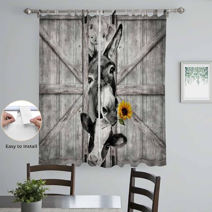 Funny Farm Animals Living Room Curtains 96 Inch Length, Window Curtains Tab Top - Image 4
