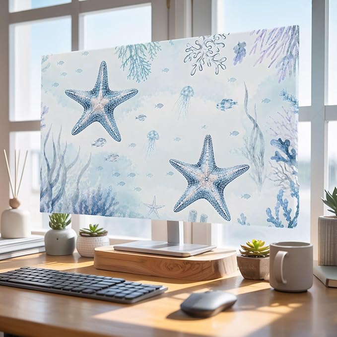 Sea Blue Starfish Coral Indoor TV Cover, Elastic TV Screen Protector Coastal - Image 4